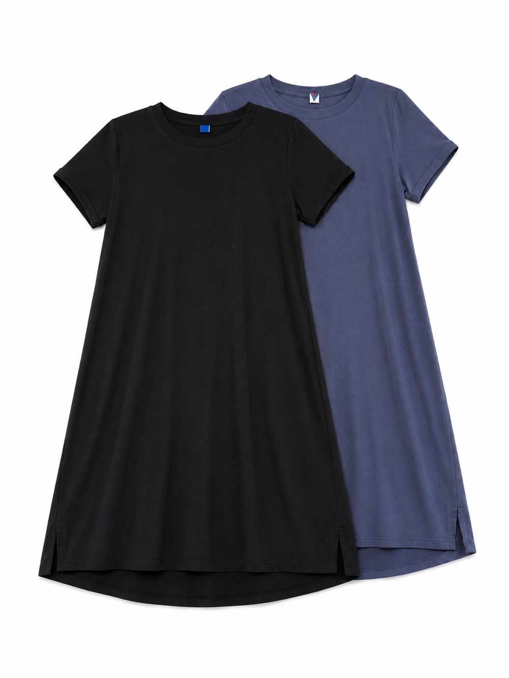 Old Navy Two-Pack Midi 100% Cotton T-Shirt Dresses in Black and Slate Blue